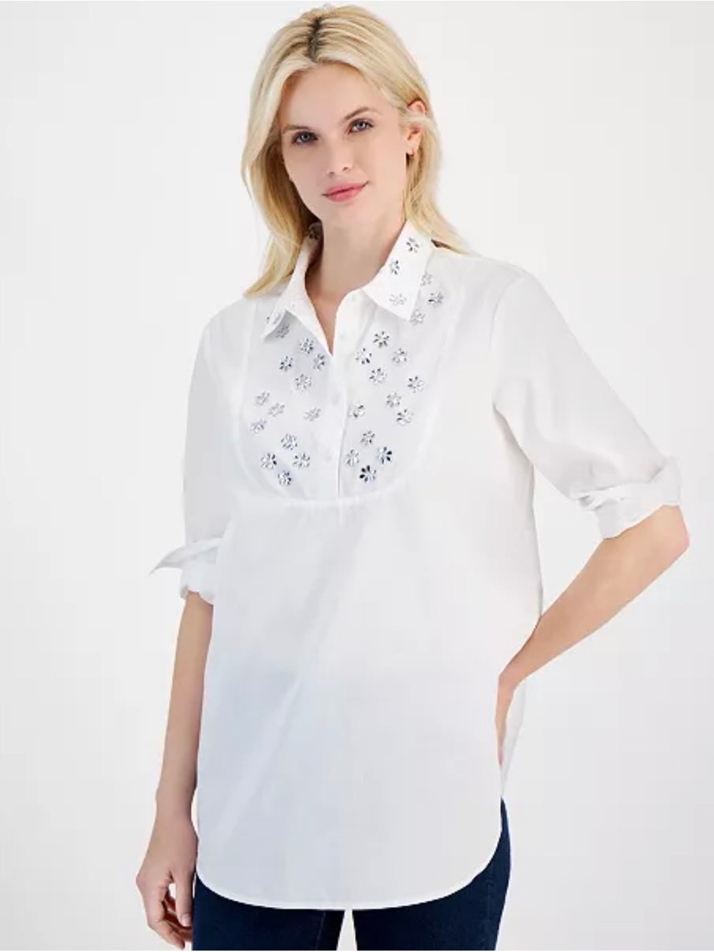 Tommy Hilfiger - Women's Cotton Embellished Shirt - Size M